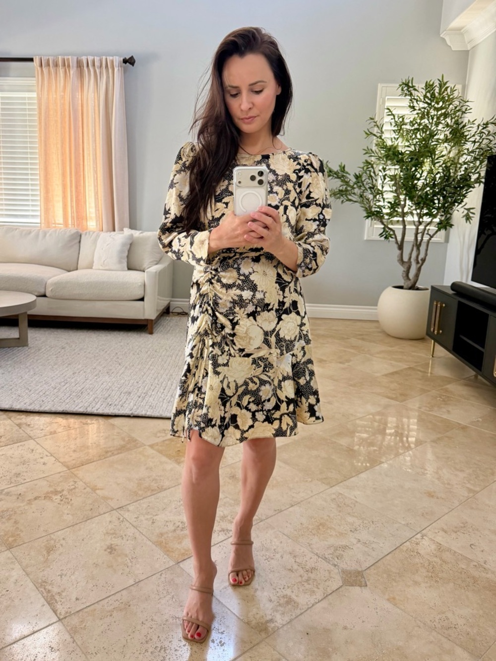 Rebecca Taylor Black and Cream Floral Silk Dress